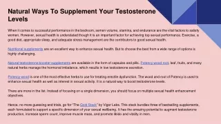 Natural Ways To Supplement Your Testosterone Levels