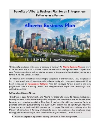 Benefits of Alberta Business Plan for an Entrepreneur Pathway as a Farmer