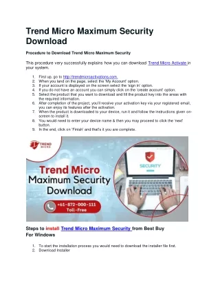 Call  61-872-000-111 Trend Micro Maximum Security Download