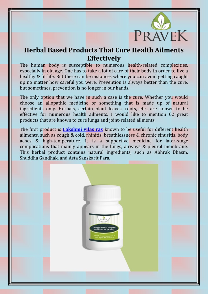 herbal based products that cure health ailments