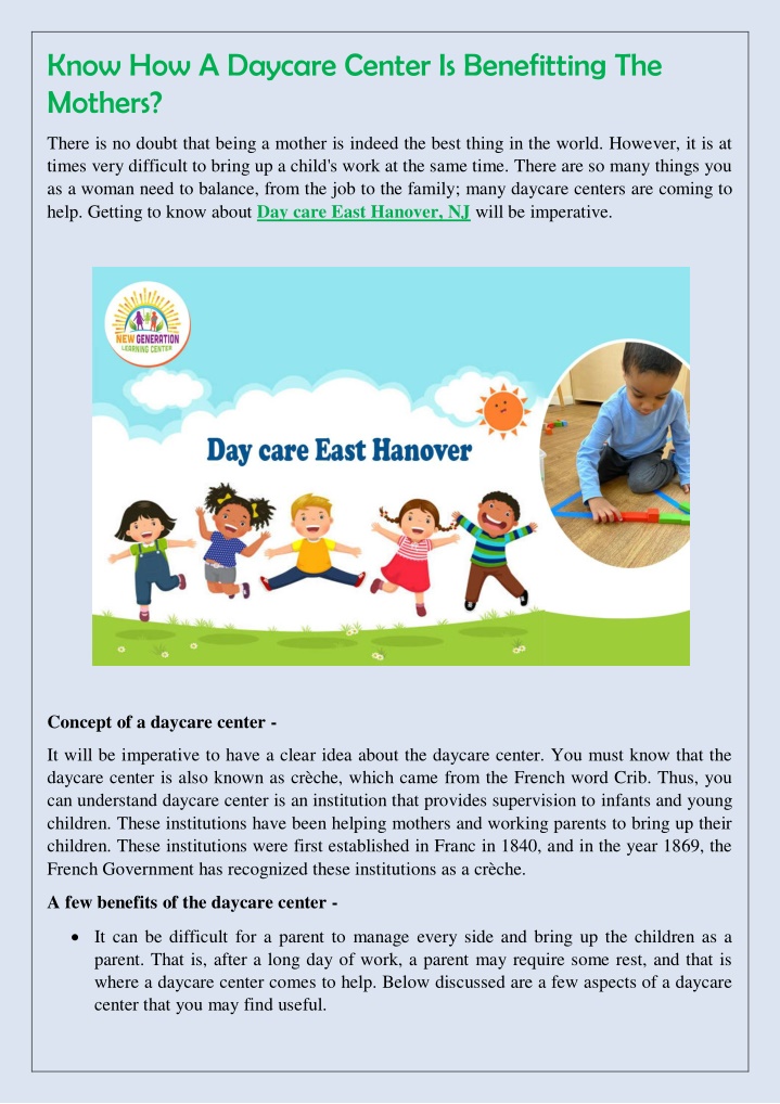 know how a daycare center is benefitting