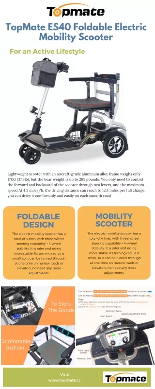 TopMate ES40 Foldable Electric Mobility Scooter