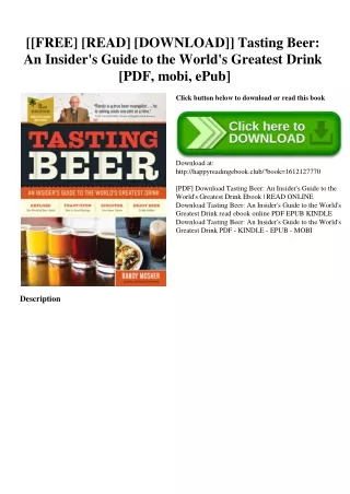 [[FREE] [READ] [DOWNLOAD]] Tasting Beer An Insider's Guide to the World's Greatest Drink [PDF  mobi  ePub]