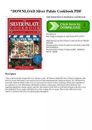^DOWNLOAD [PDF] Silver Palate Cookbook PDF