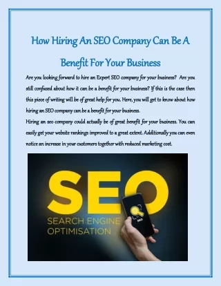How Hiring An SEO Company Can Be A Benefit For Your Business