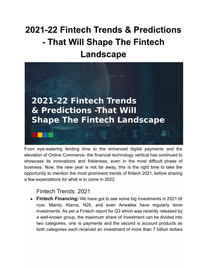 2021 22 fintech trends predictions that will