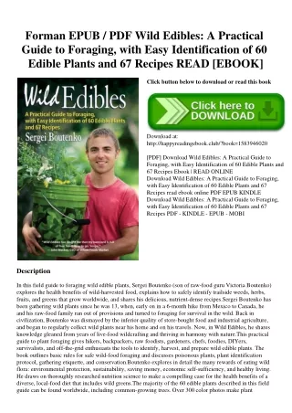 Forman EPUB  PDF Wild Edibles A Practical Guide to Foraging  with Easy Identification of 60 Edible Plants and 67 Recipes