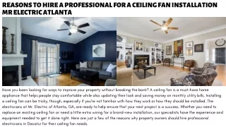 REASONS TO HIRE A PROFESSIONAL FOR A CEILING FAN INSTALLATION MR ELECTRIC ATLANTA