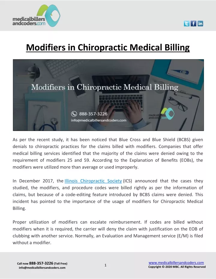modifiers in chiropractic medical billing