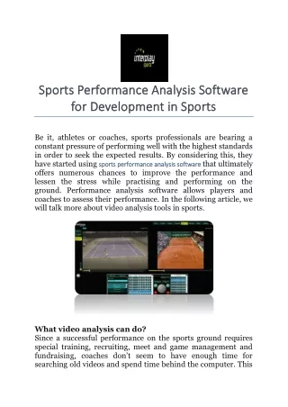Sports Performance Analysis Software for Development in Sports