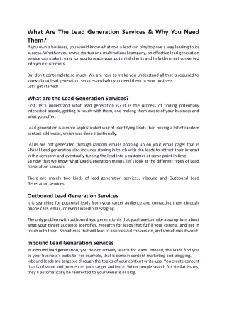What Are The Lead Generation Services & Why You Need Them?