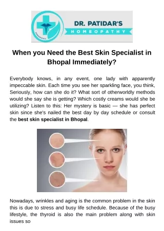 When you Need the Best Skin Specialist in Bhopal Immediately?