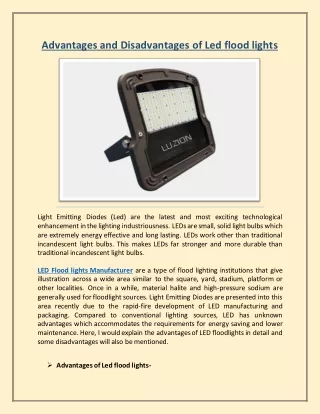 Advantages and Disadvantages of Led flood lights