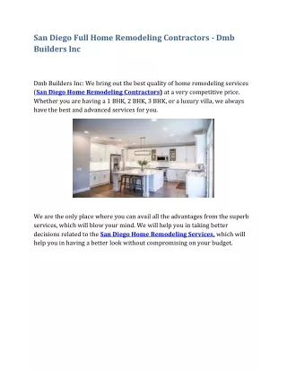 San Diego Full Home Remodeling Contractors - Dmb Builders Inc