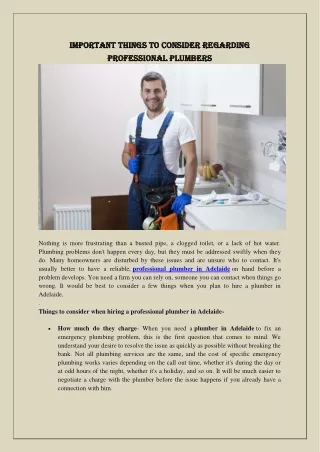 Important things to consider regarding Professional Plumbers