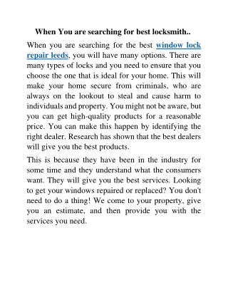 when you are searching for best locksmith when