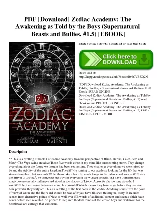 PDF [Download] Zodiac Academy The Awakening as Told by the Boys (Supernatural Beasts and Bullies  #1.5) [EBOOK]