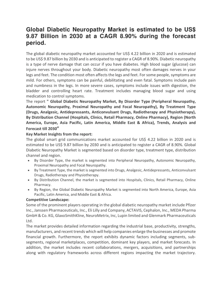 global diabetic neuropathy market is estimated