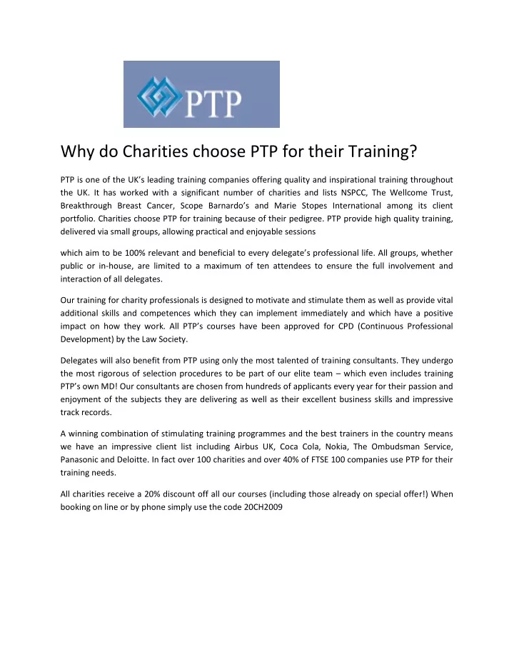 why do charities choose ptp for their training