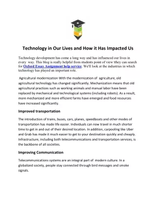 technology in our lives and how it has impacted us