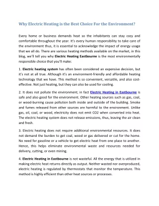 Why Electric Heating is the Best Choice For the Environment?