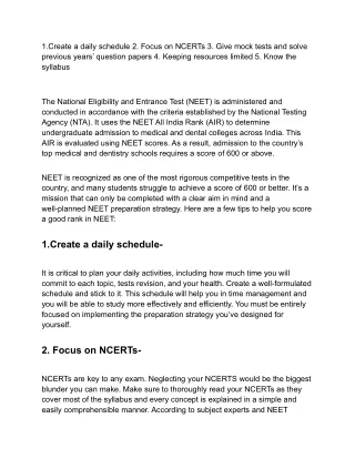 1 create a daily schedule 2 focus on ncerts