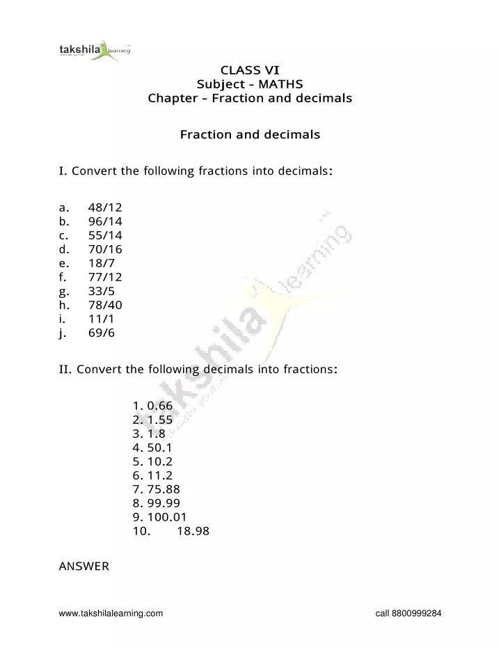 clas s vi subject maths chapter fraction