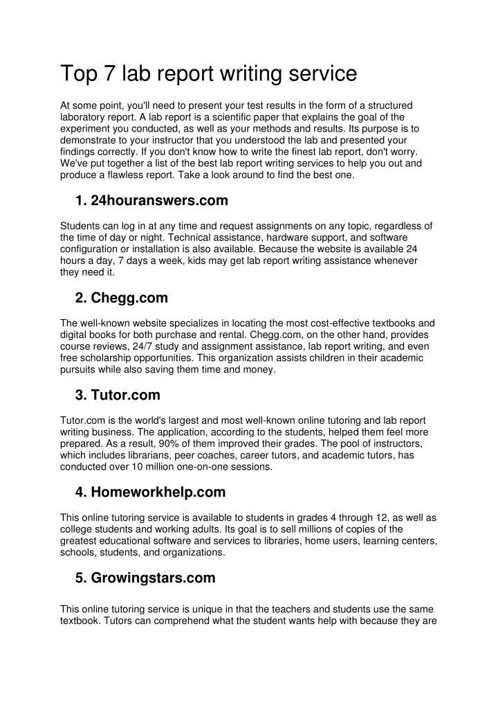 top 7 lab report writing service at some point