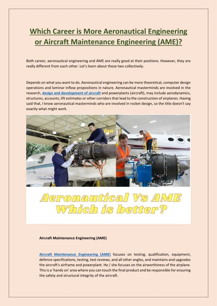 PPT - Which Career is More Aeronautical Engineering or Aircraft ...
