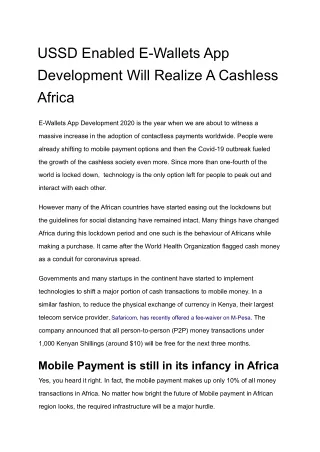 ussd enabled e wallets app development will