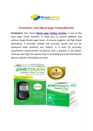 Best Blood Sugar Testing Machine|Firstmed.in