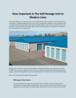 how important is the self storage unit in modern