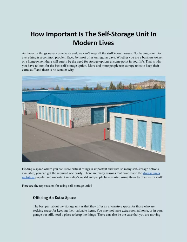 how important is the self storage unit in modern