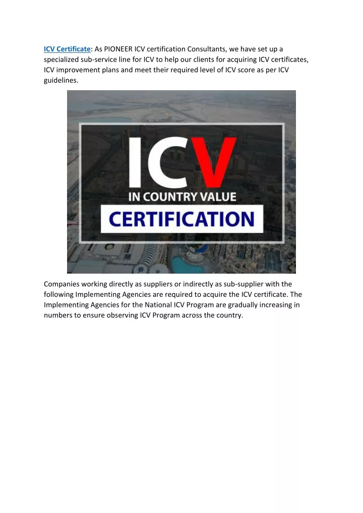 icv certificate as pioneer icv certification
