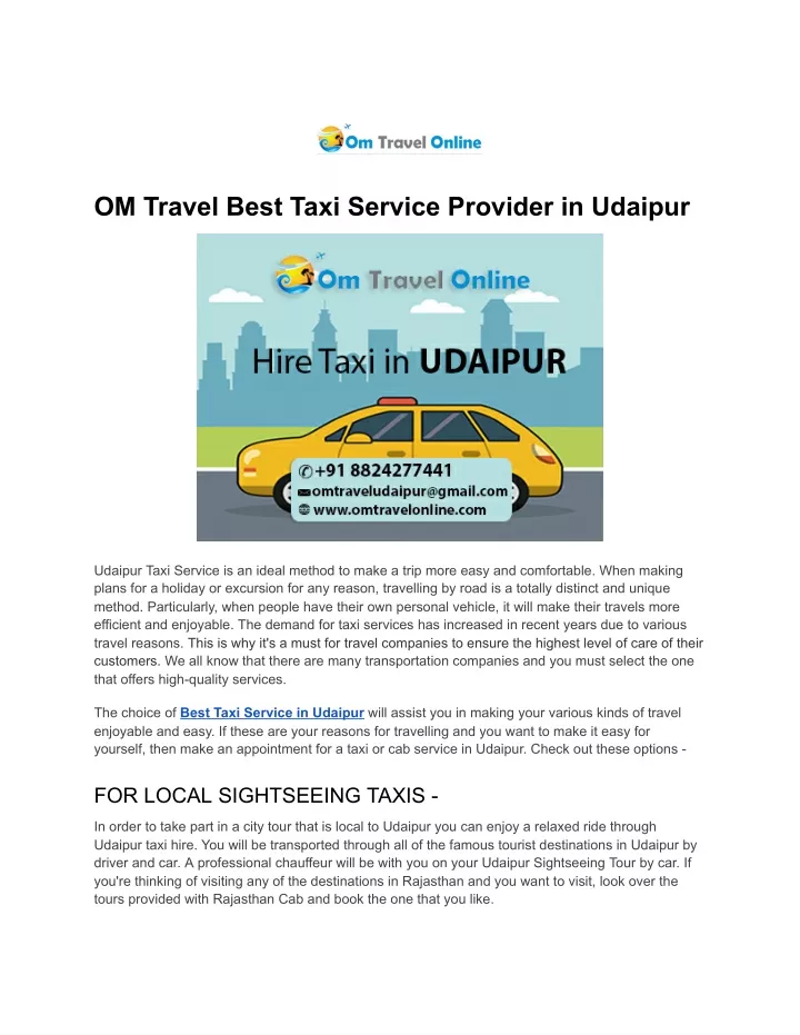 om travel best taxi service provider in udaipur