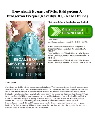 (Download) Because of Miss Bridgerton A Bridgerton Prequel (Rokesbys  #1) {Read Online}