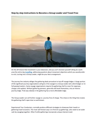 Step by step instructions to Become a Group Leader and Travel Free