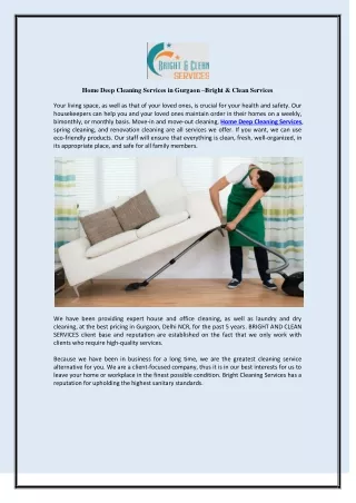 Home Deep Cleaning Services in Gurgaon –Bright & Clean Services