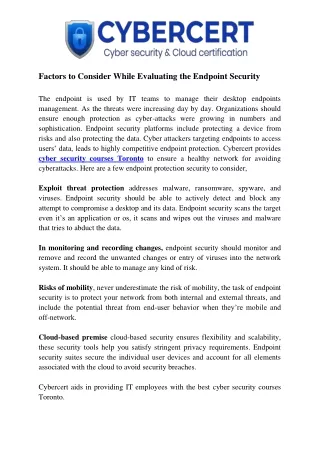 Factors to consider when evaluating the end point security