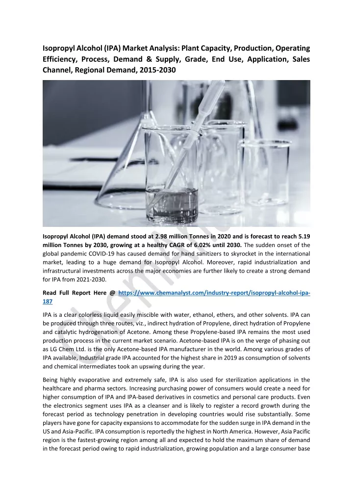 isopropyl alcohol ipa market analysis plant