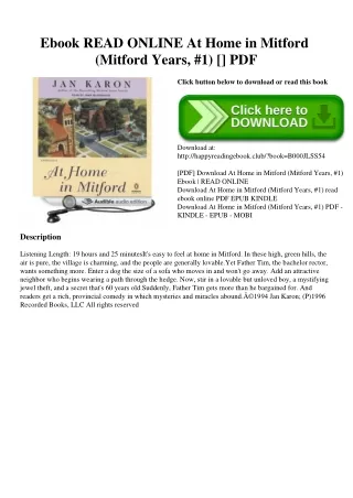 Ebook READ ONLINE At Home in Mitford (Mitford Years  #1) [DOWNLOADPDF] PDF