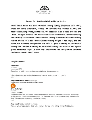 Sydney Tint Solutions Window Tinting Service
