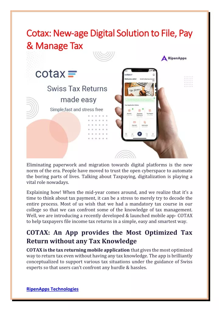 cotax new cotax new age digital solution to file