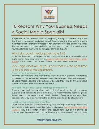 10 Reasons Why Your Business Needs A Social Media Specialist