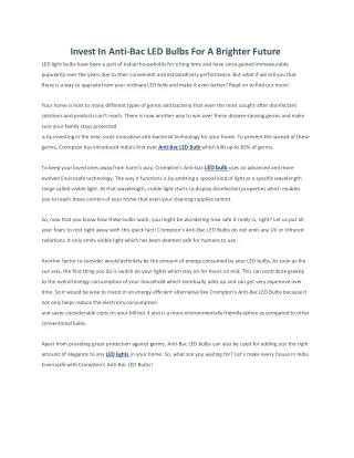 Crompton - Invest In Anti-Bac LED Bulbs For A Brighter Future