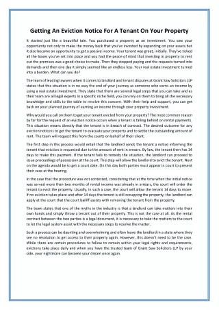 getting an eviction notice for a tenant on your