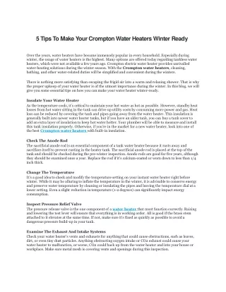 Crompton - 5 Tips To Make Your Crompton Water Heaters Winter-Ready