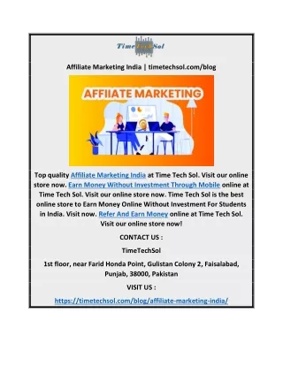Affiliate Marketing India | timetechsol.com/blog
