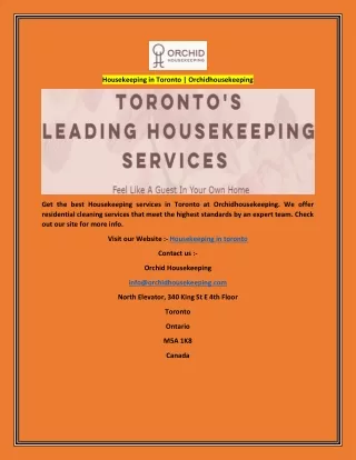 Housekeeping in Toronto