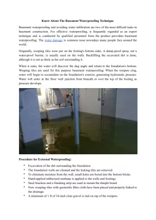 Know About The Basement Waterproofing Technique